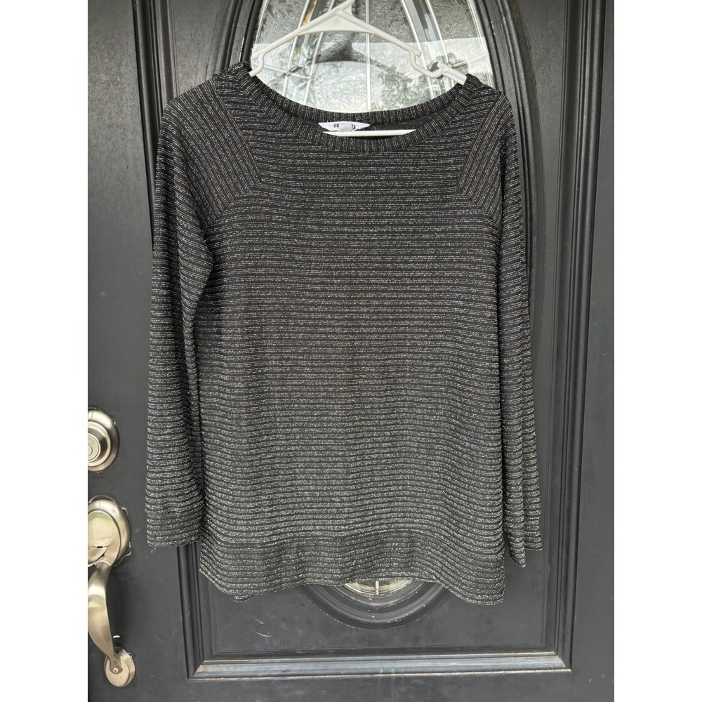 BB Dakota Women's XS Black Silver Metallic Striped Raglan Long Sleeve Top